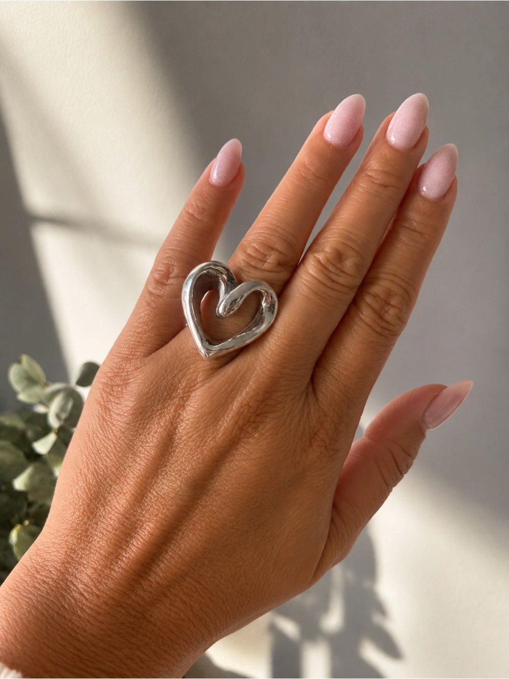 Sterling Silver Open Heart Statement Ring - Silver
